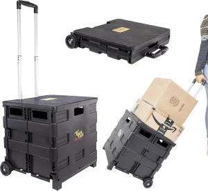 Collapsible Rolling Crate on Wheels for Teachers Tote Basket 80 lbs Capacity, Made from Heavy Duty Plastic Used as a Seat, Black