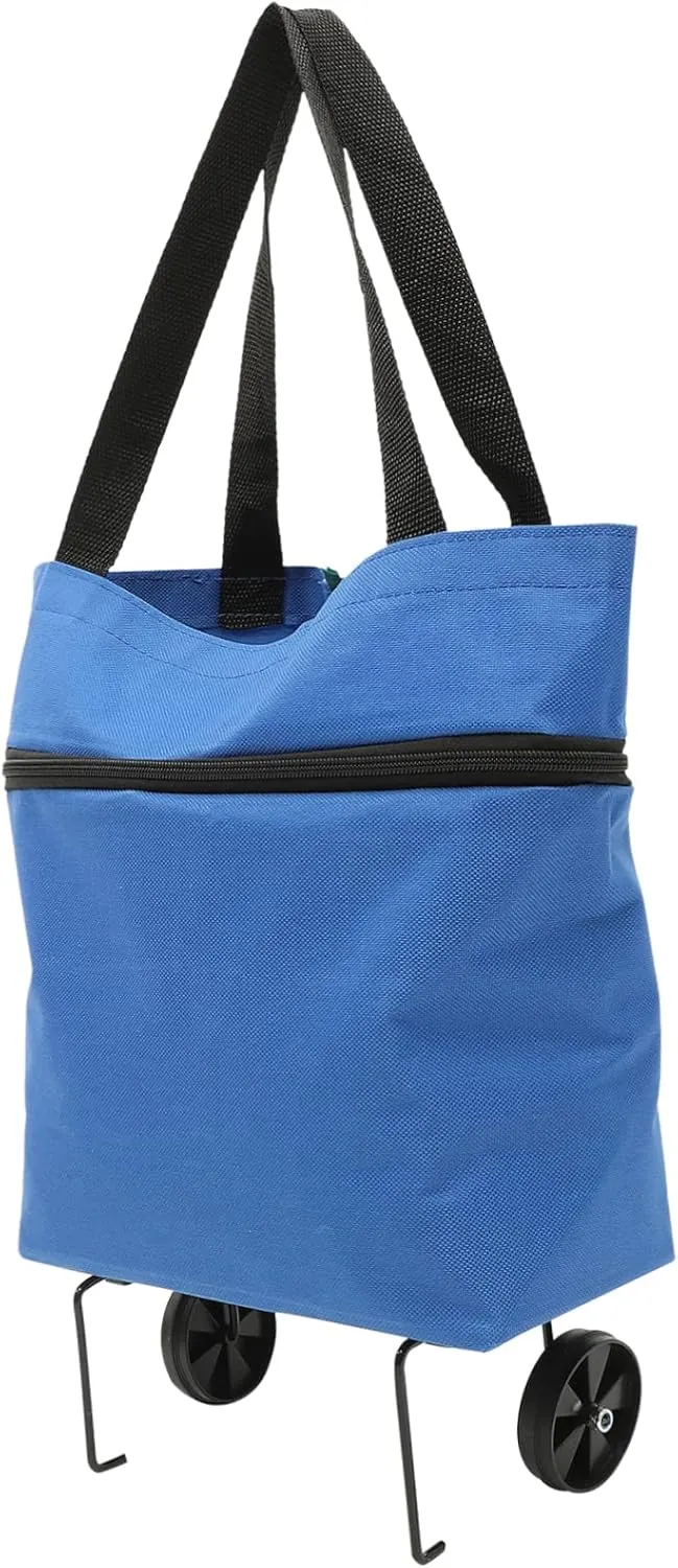 Collapsible Trolley Bag with Wheels Capacity Grocery Bag Foldable Shopping Storage for Laundry and Groceries