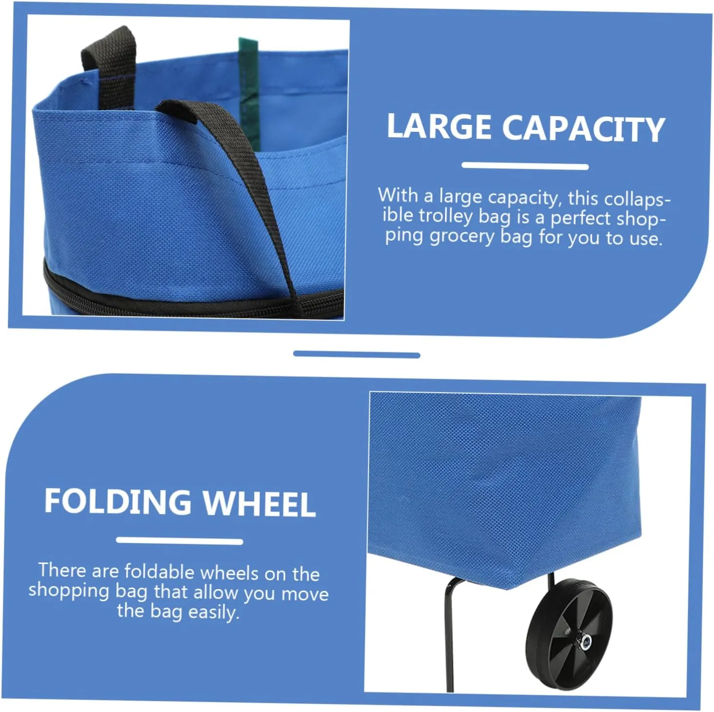 Collapsible Trolley Bag with Wheels Capacity Grocery Bag Foldable Shopping Storage for Laundry and Groceries