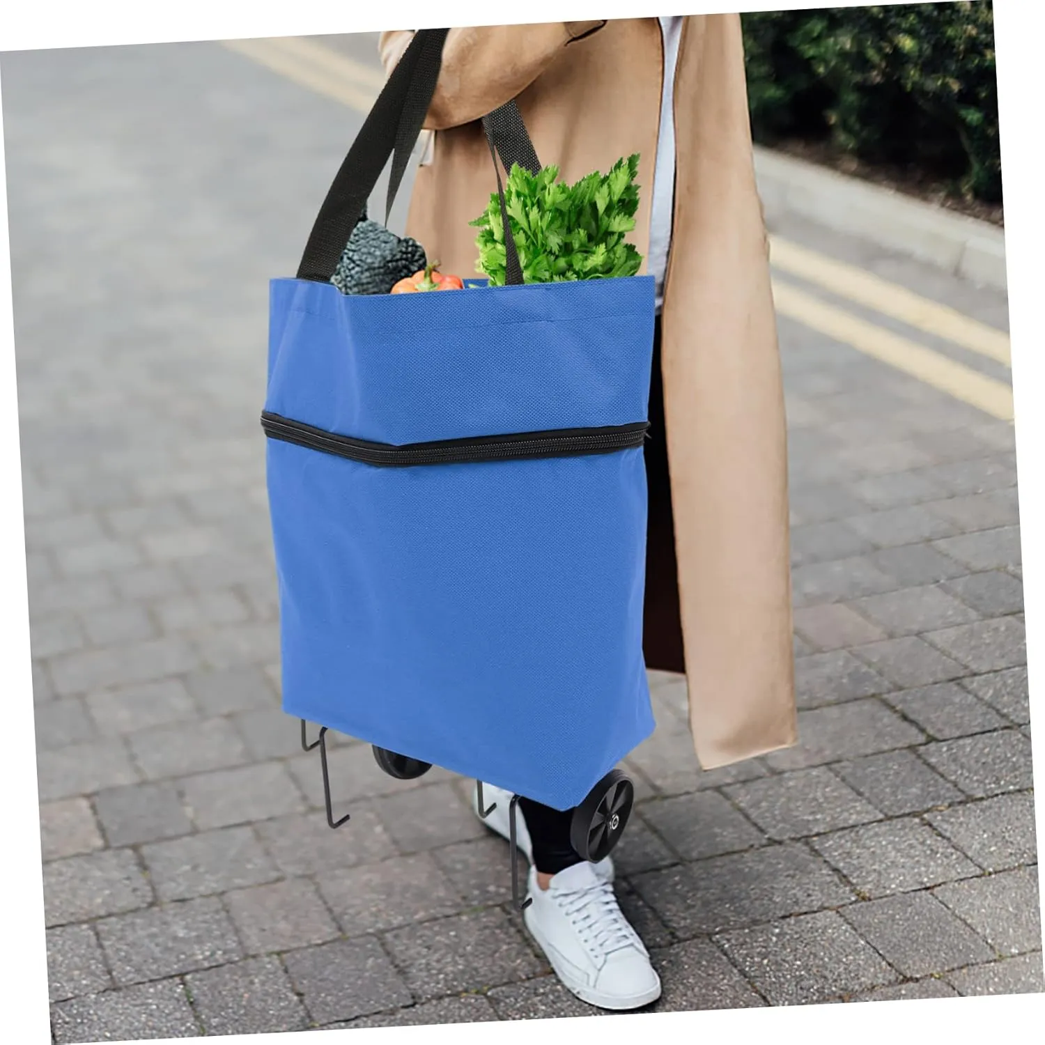 Collapsible Trolley Bag with Wheels Capacity Grocery Bag Foldable Shopping Storage for Laundry and Groceries