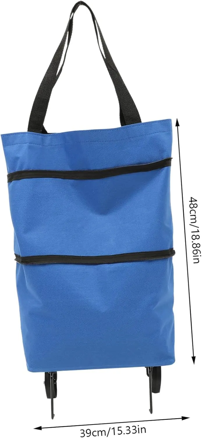 Collapsible Trolley Bag with Wheels Capacity Grocery Bag Foldable Shopping Storage for Laundry and Groceries