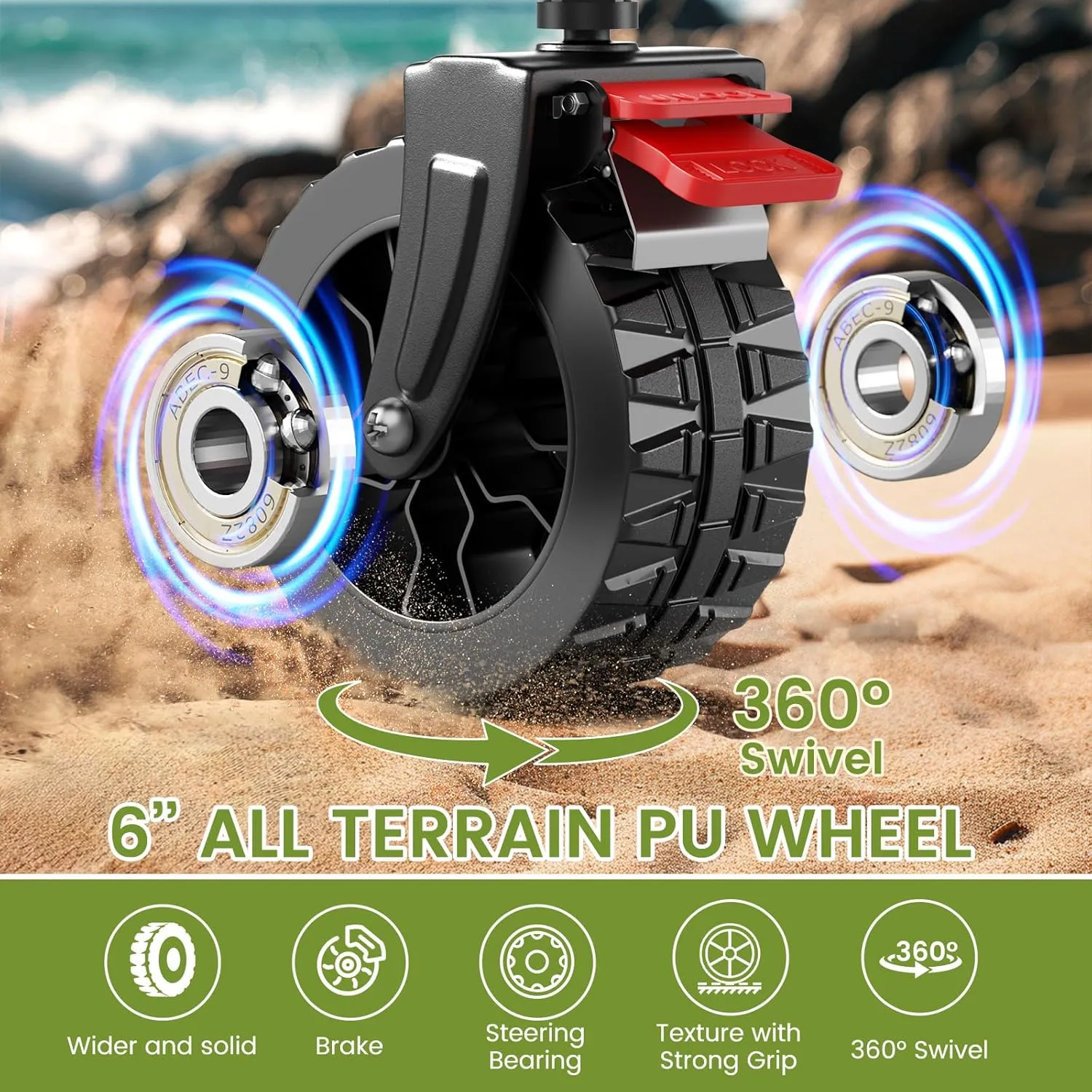 Collapsible Wagon Cart, 150L Heavy Duty Foldable Beach Wagon with Wider Wheels & Auto-Rebound Handle, Utility Grocery Shopping Cart for Garden, Shopping, Camping, Sports, Black