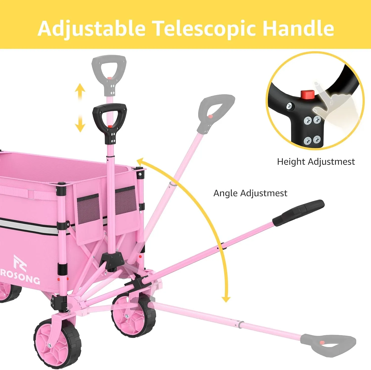 Collapsible Wagon Cart with Wheels Foldable - Folding Utility Heavy Duty Wagons Carts for Grocery Sports Garden Shopping Camping Pink