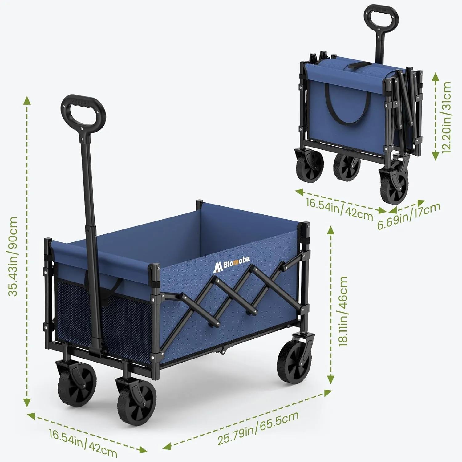 Collapsible Wagon with Wheels, 220 lbs Wagons Carts Foldable Wagon Cart with Flexible Handle, Lightweight Portable Folding Utility Grocery Shopping Cart for Grocery Sports Garden Camping, Blue