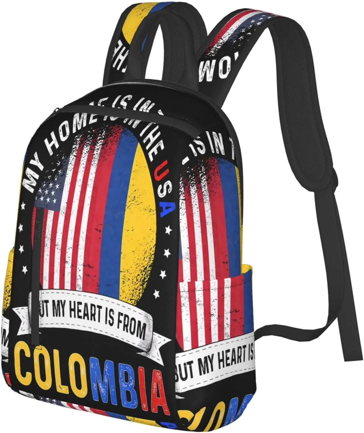 Colombian American Patriot Heart is From Colombia Flag Casual Backpacks Large Capacity Laptop Backpack Sports Fitness Rucksack Travel Carry-On Daypack Work Bag for Outdoor Camping