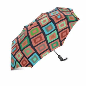 colorful squares pattern automatic umbrella foldable with totes