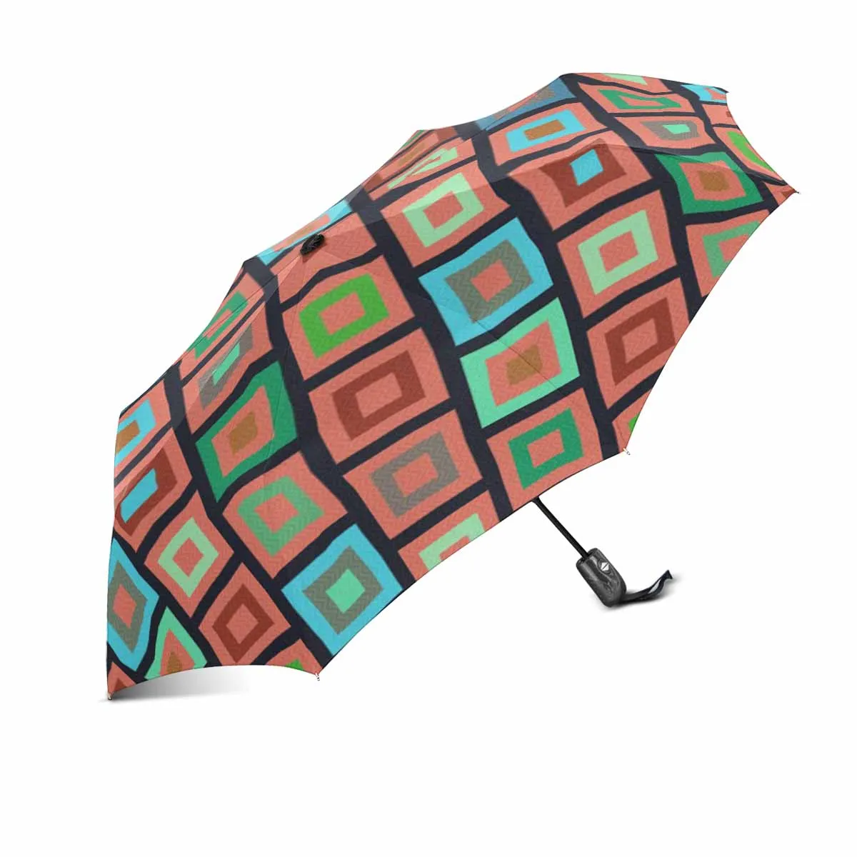 colorful squares pattern automatic umbrella foldable with totes