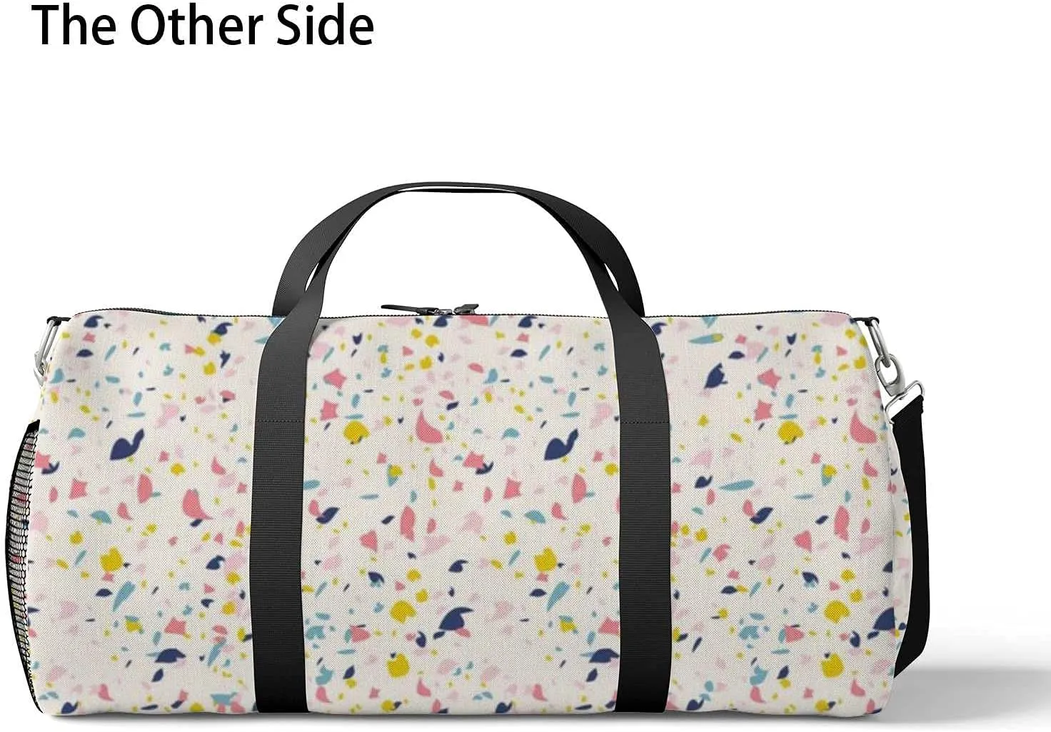 Colorful Terrazzo Sports Duffel Bag Travel Gym Tote Bags Lightweight Durable Shoulder Strap Waterproof Polyester Outside Mesh Pocket Overnight Trip Duffel Bag for Women Men