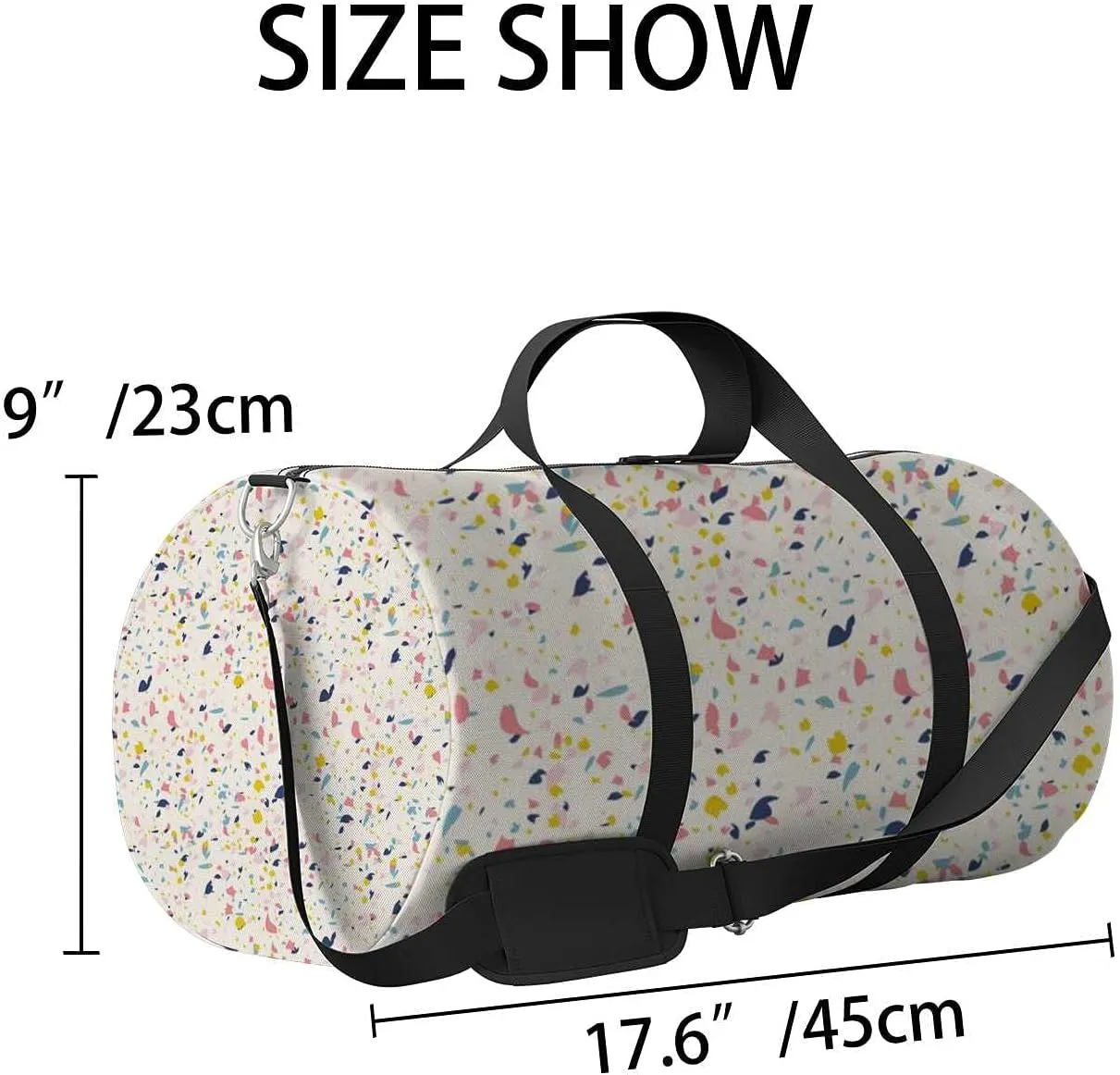 Colorful Terrazzo Sports Duffel Bag Travel Gym Tote Bags Lightweight Durable Shoulder Strap Waterproof Polyester Outside Mesh Pocket Overnight Trip Duffel Bag for Women Men