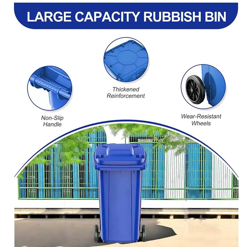 Commercial Garbage Can, Large Outdoor Trash Bin with Lid and Non-Slip Handle, Extra-Large Capacity, Wear-Resistant Roller for Deck and Roadside Use