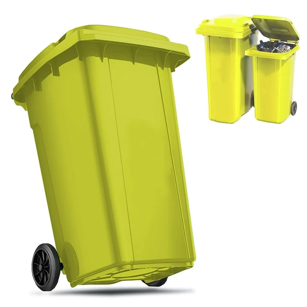 Commercial Garbage Can, Large Outdoor Trash Bin with Lid and Non-Slip Handle, Extra-Large Capacity, Wear-Resistant Roller for Deck and Roadside Use