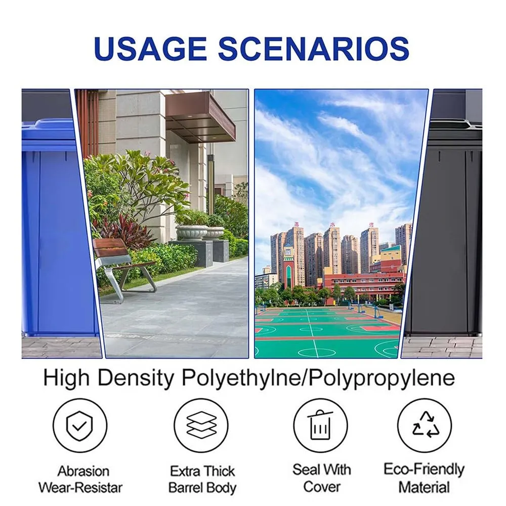 Commercial Garbage Can, Large Outdoor Trash Bin with Lid and Non-Slip Handle, Extra-Large Capacity, Wear-Resistant Roller for Deck and Roadside Use