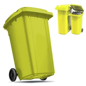 Commercial Garbage Can, Large Outdoor Trash Bin with Lid and Non-Slip Handle, Extra-Large Capacity, Wear-Resistant Roller for Deck and Roadside Use