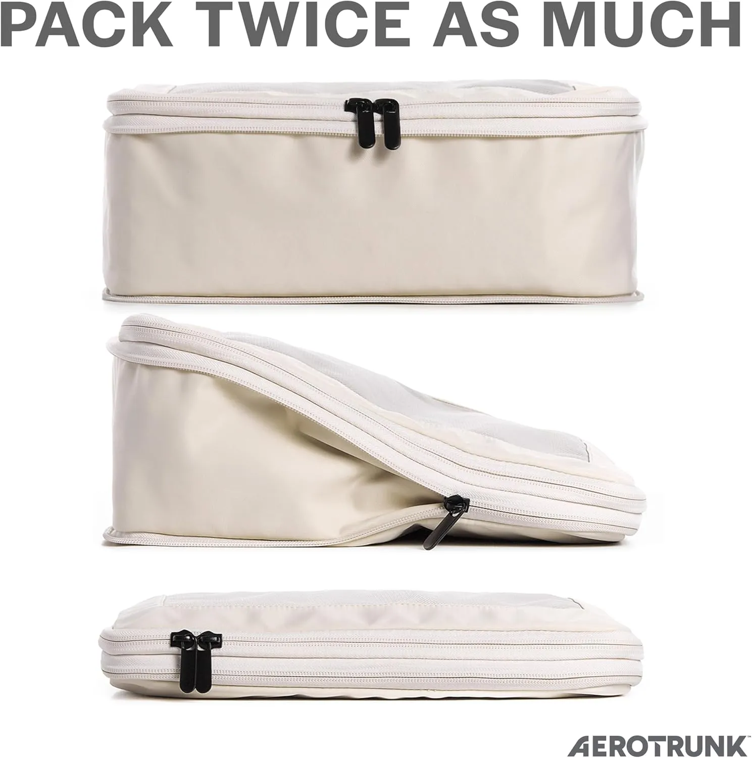 Compression Packing Cubes for Travel - Luggage Organizer Bags - Double Zipper Packing Cubes for Suitcases (4-Pack, Beige)