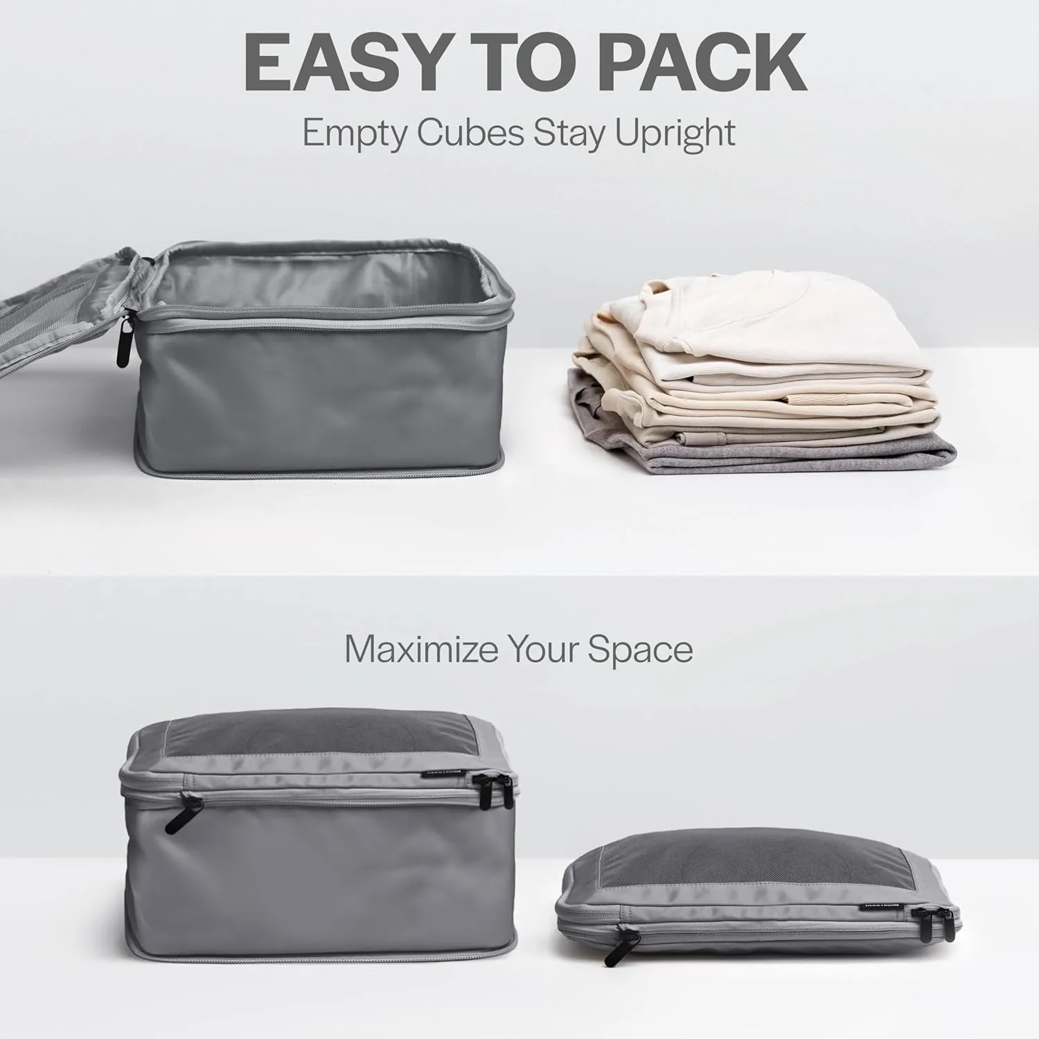 Compression Packing Cubes for Travel - Luggage Organizer Bags - Double Zipper Packing Cubes for Suitcases (4-Pack, Dark Grey)