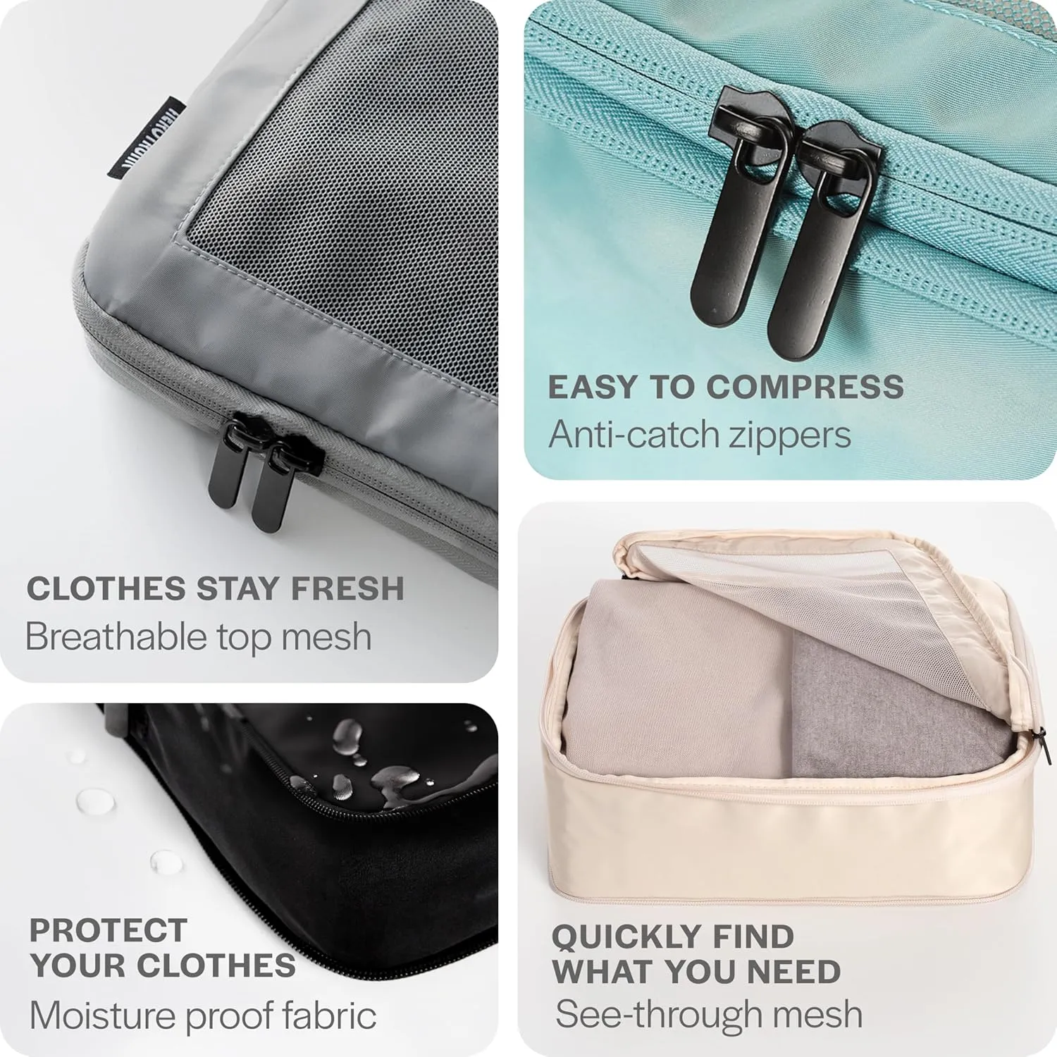 Compression Packing Cubes for Travel - Luggage Organizer Bags - Double Zipper Packing Cubes for Suitcases (4-Pack, Dark Grey)