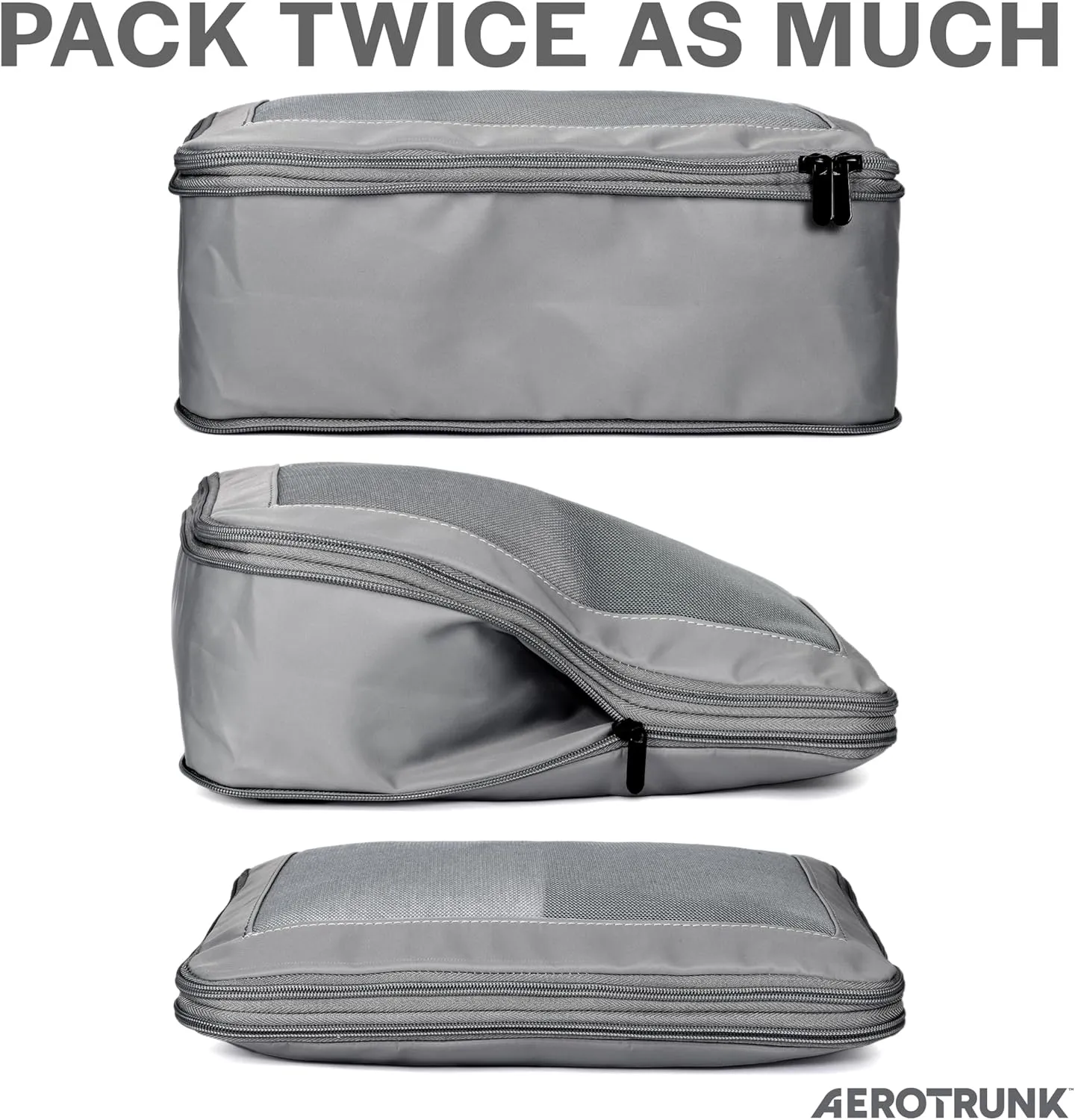 Compression Packing Cubes for Travel - Luggage Organizer Bags - Double Zipper Packing Cubes for Suitcases (4-Pack, Dark Grey)