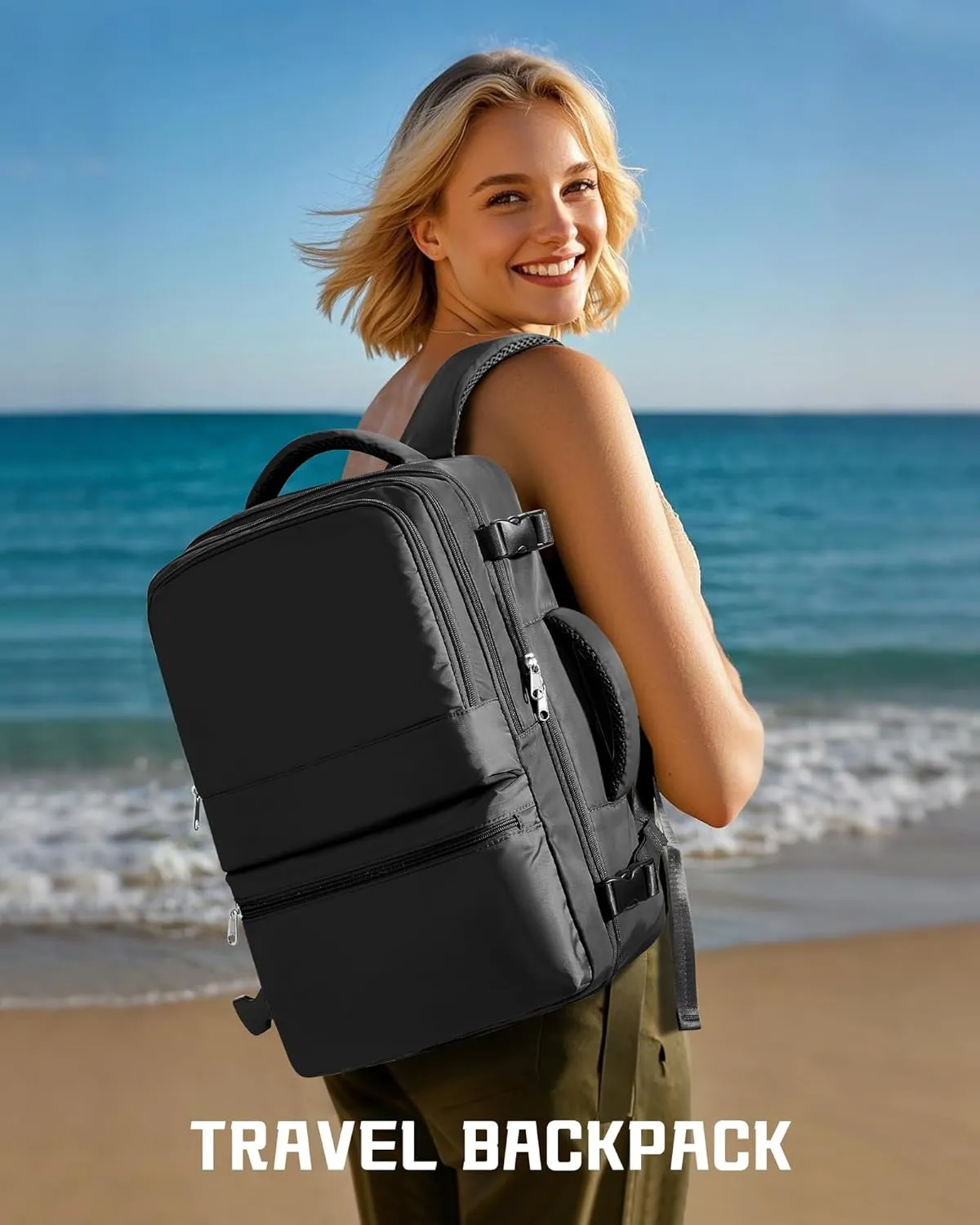 coofay Travel Backpack for Women Men Carry on Backpack for Travel Backpack Carry on Flight Approved Personal Item Travel Bag Carry on Luggage Mochila de Viaje Black