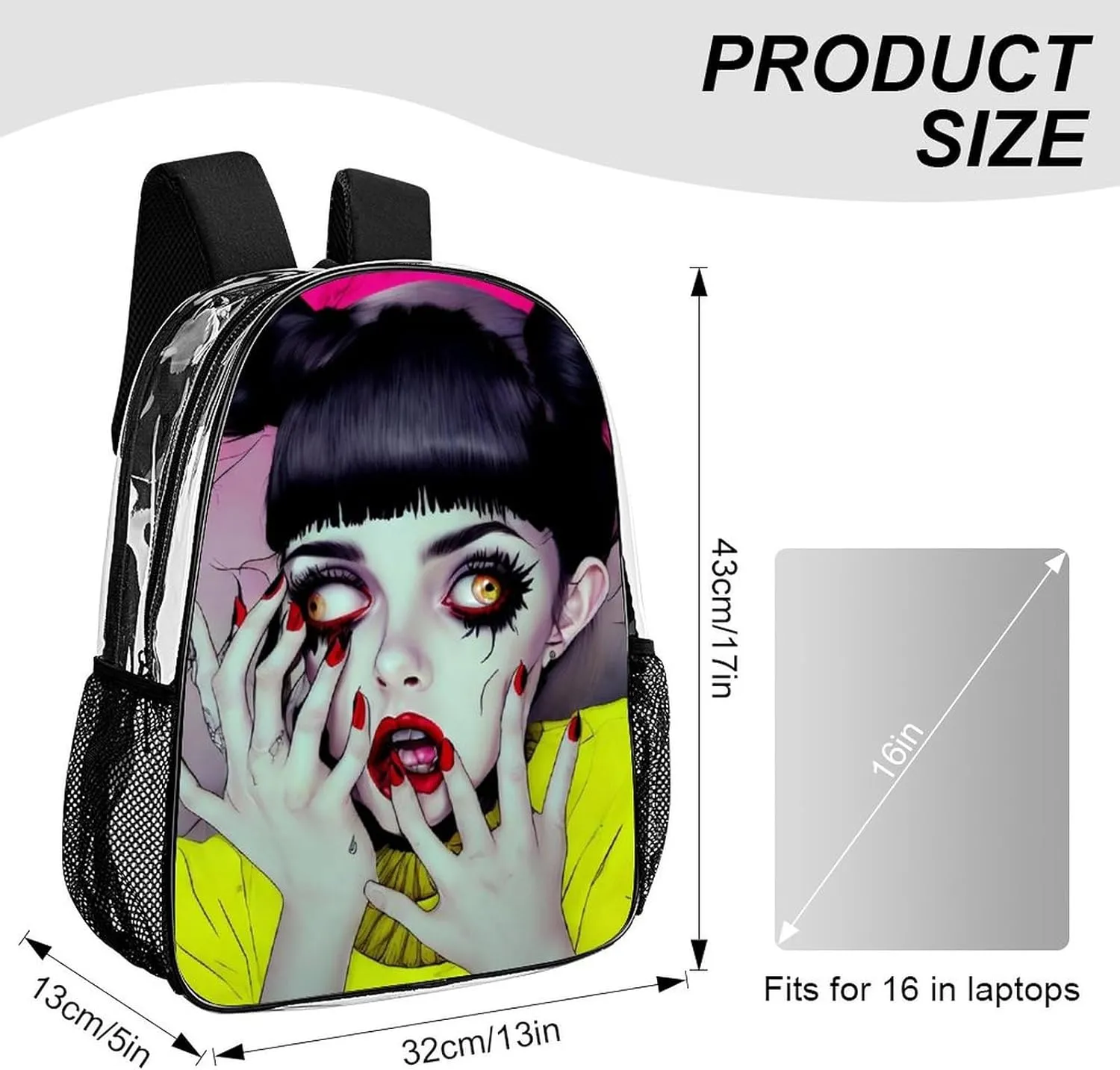 Cool Goth Gotik Gothic Women Women Art Rucksacks Transparent Anti-Theft Multipurpose Carry On Bag Large Capacity Gym Outdoor Hiking Backpack With Smooth Zippers