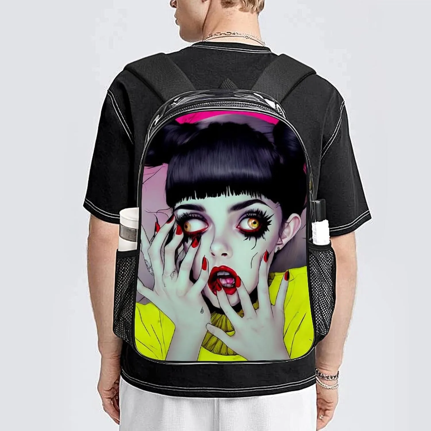 Cool Goth Gotik Gothic Women Women Art Rucksacks Transparent Anti-Theft Multipurpose Carry On Bag Large Capacity Gym Outdoor Hiking Backpack With Smooth Zippers
