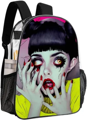 Cool Goth Gotik Gothic Women Women Art Rucksacks Transparent Anti-Theft Multipurpose Carry On Bag Large Capacity Gym Outdoor Hiking Backpack With Smooth Zippers
