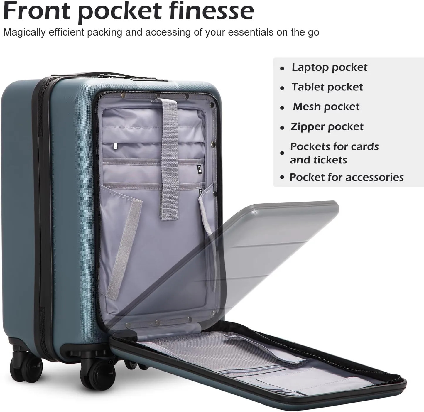 Coolife Luggage Suitcase Piece Carry On ABS PC Spinner Trolley with pocket Compartment(White, 20in(carry on))