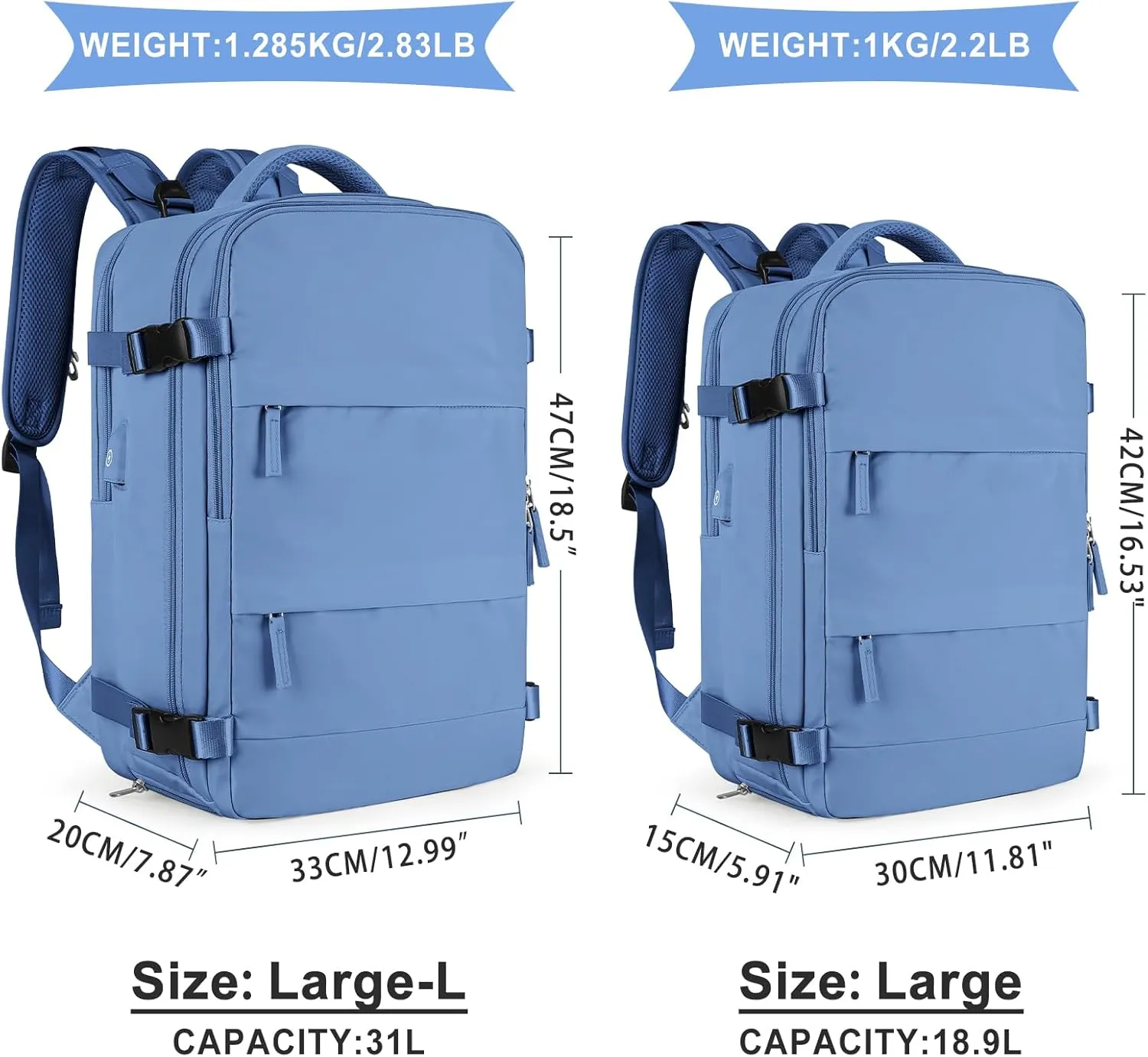 coowoz Large Travel Backpack for Women Men,Carry On Backpack,Hiking Backpack Outdoor Sports Rucksack Casual Daypack Travel Essentials Sky Blue