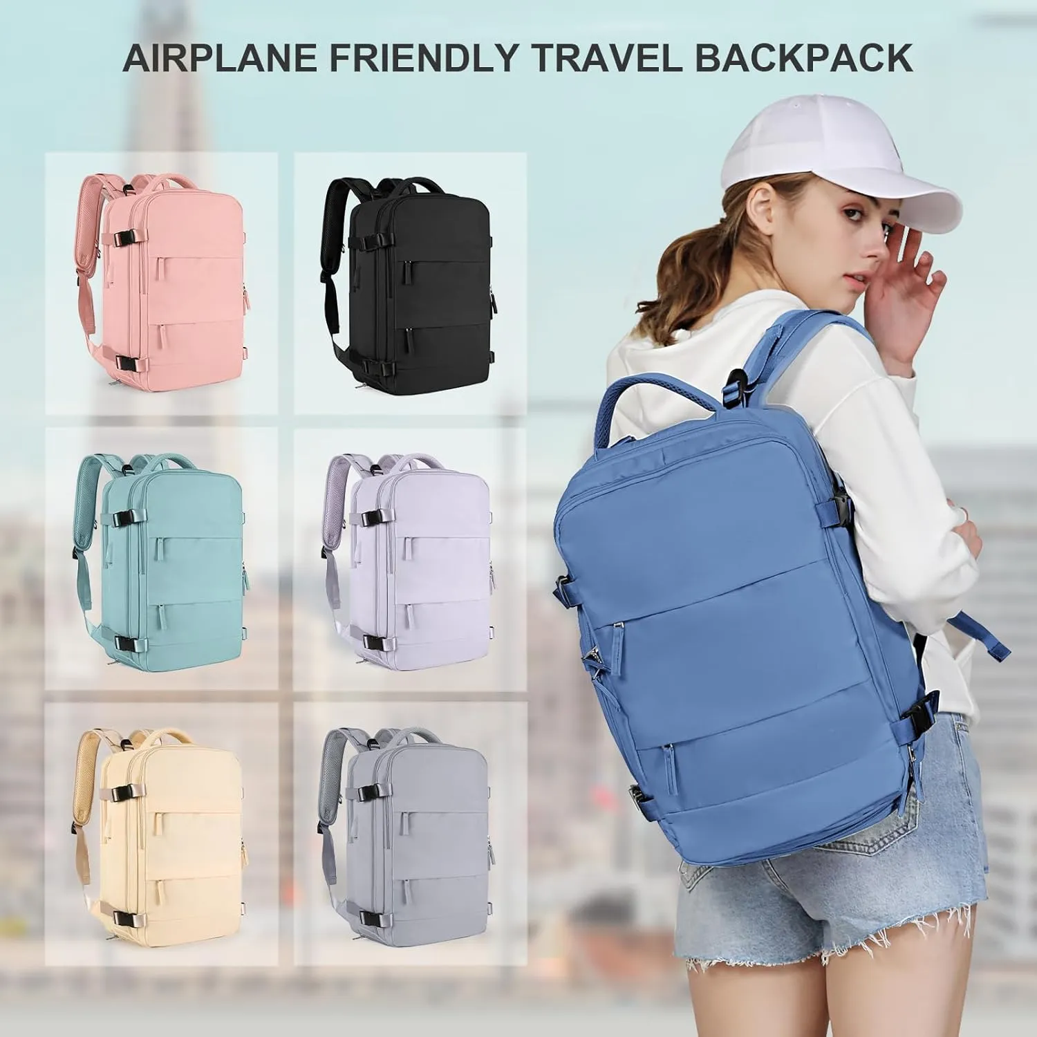 coowoz Large Travel Backpack for Women Men,Carry On Backpack,Hiking Backpack Outdoor Sports Rucksack Casual Daypack Travel Essentials Sky Blue