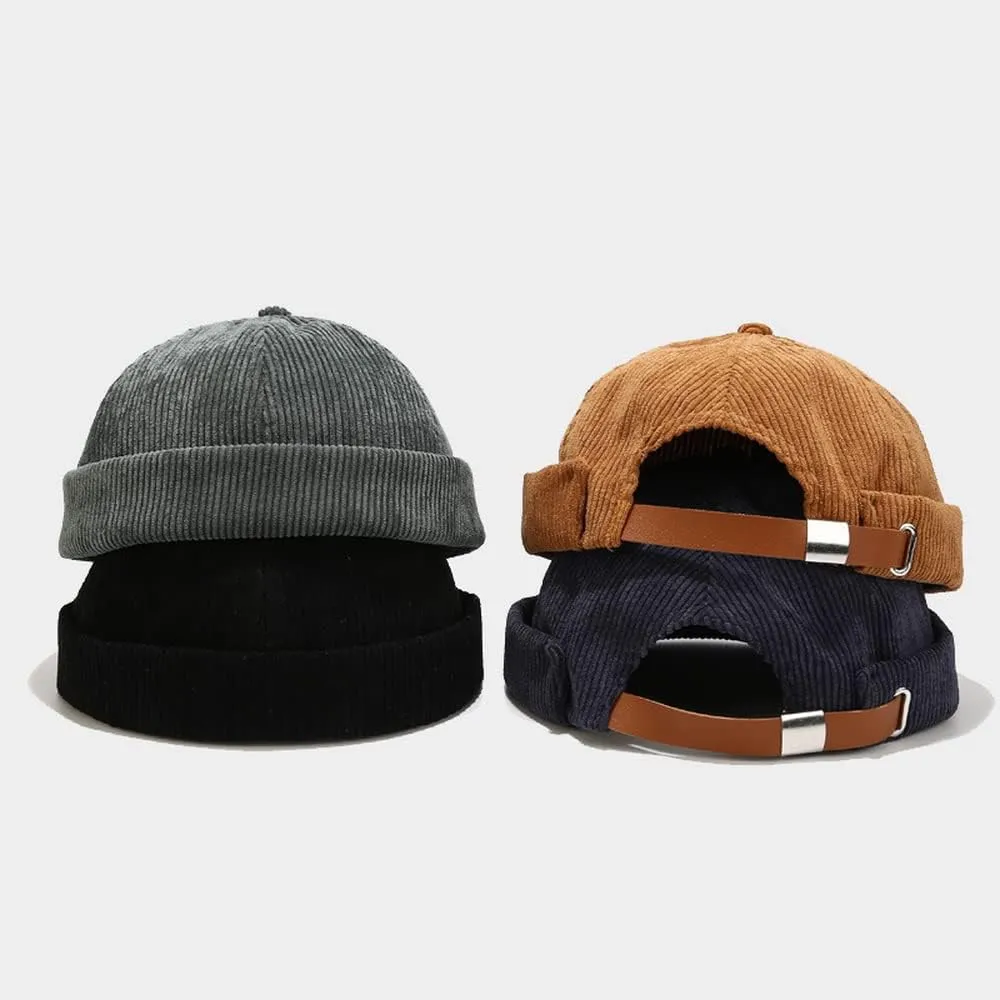 Corduroy Brimless Docker Hat for Unisex Stylish Adjustable Rolled Cuff Skull Cap Harbour Beanie Hats