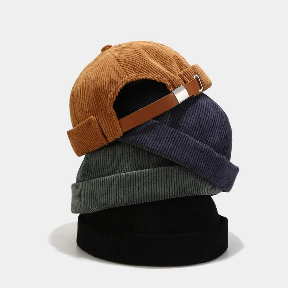 Corduroy Brimless Docker Hat for Unisex Stylish Adjustable Rolled Cuff Skull Cap Harbour Beanie Hats