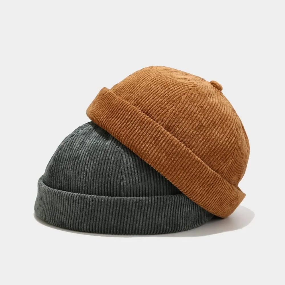 Corduroy Brimless Docker Hat for Unisex Stylish Adjustable Rolled Cuff Skull Cap Harbour Beanie Hats