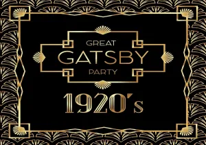 CORFOTO Fabric 7x5ft Great Gatsby Party Backdrop Luxury Geometric Retro 1920s Black and Gold Background Birthday Party Decoration Holiday Celebration Prom Banner Photo Booth Studio Props Wallpaper