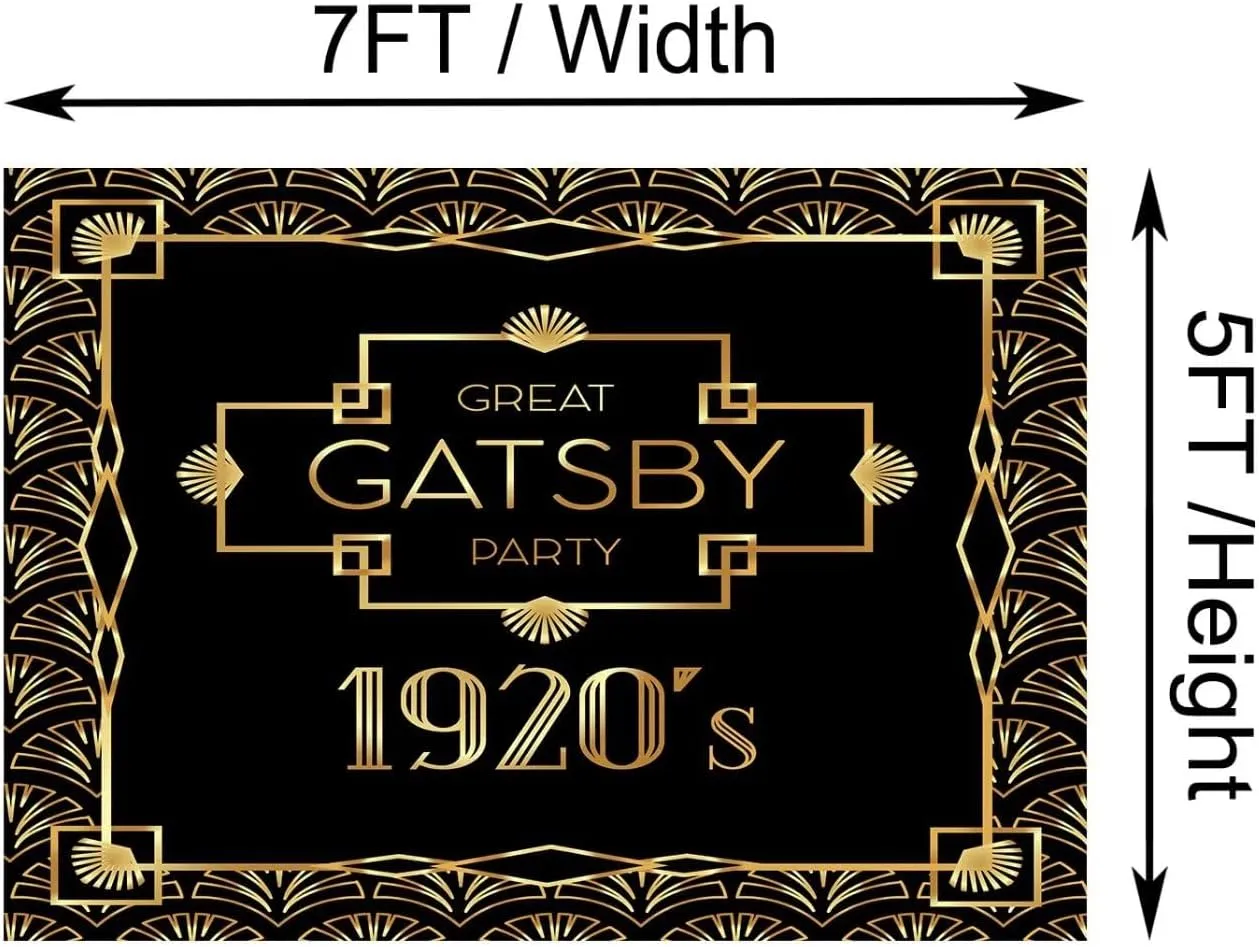 CORFOTO Fabric 7x5ft Great Gatsby Party Backdrop Luxury Geometric Retro 1920s Black and Gold Background Birthday Party Decoration Holiday Celebration Prom Banner Photo Booth Studio Props Wallpaper