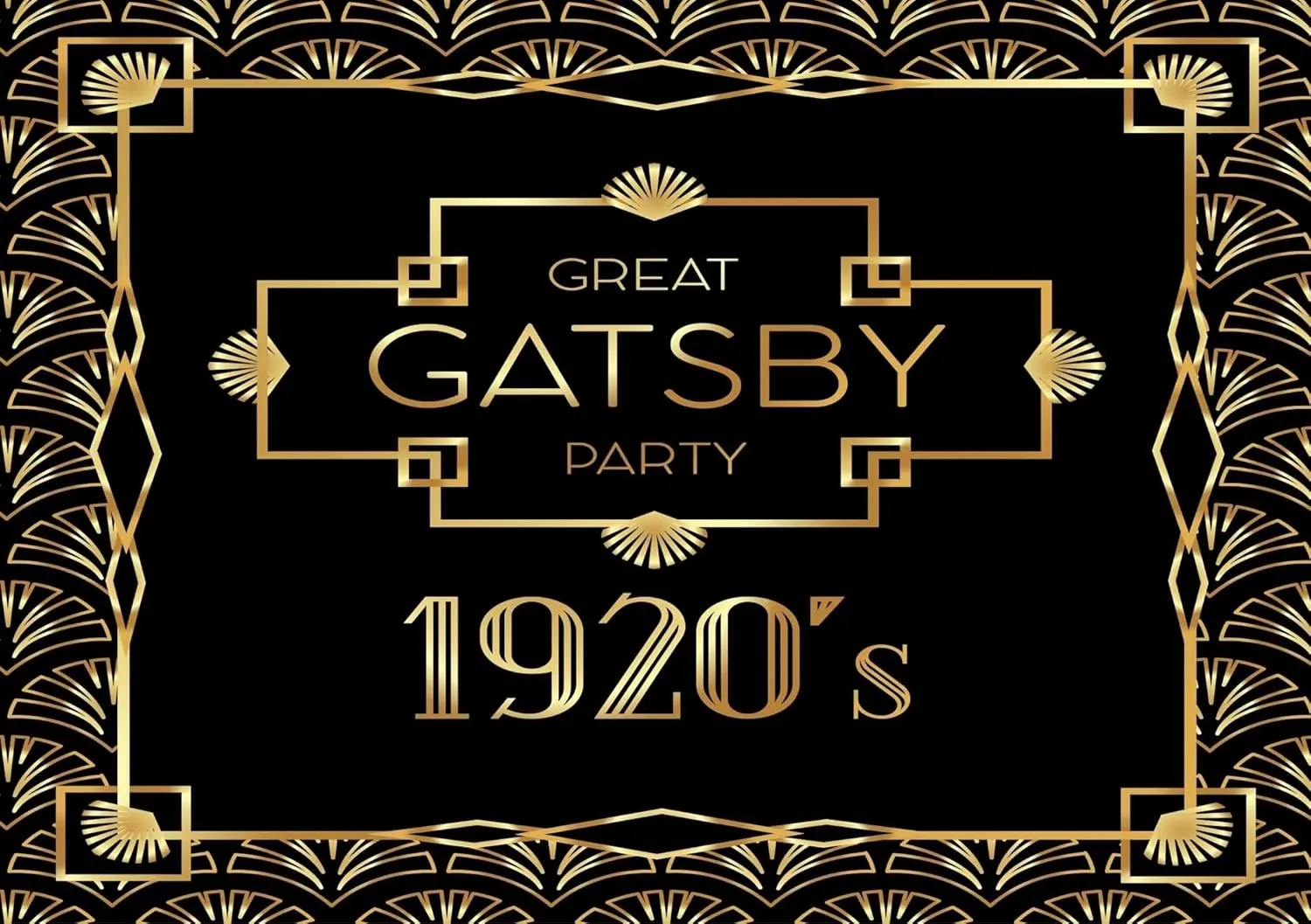 CORFOTO Fabric 7x5ft Great Gatsby Party Backdrop Luxury Geometric Retro 1920s Black and Gold Background Birthday Party Decoration Holiday Celebration Prom Banner Photo Booth Studio Props Wallpaper
