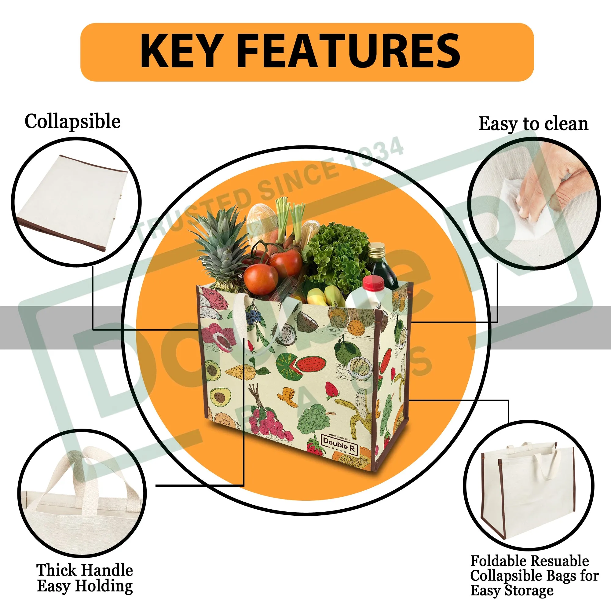 Cotton Canvas Grocery Shopping Bags for Carry Milk Fruits Vegetable with Reinforced Handles Pack of 3
