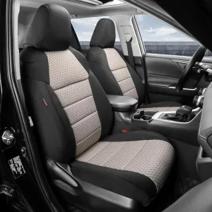 coverdream Rav4 Hybrid Seat Covers Custom Fit for 2019-2025 Toyota Rav4 Hybrid (Not for XSE/SE/Plug-in Hybrid),Full Coverage,Airbag Compatible,Polyester Car Seat Protector(Full Set,Black & Beige)