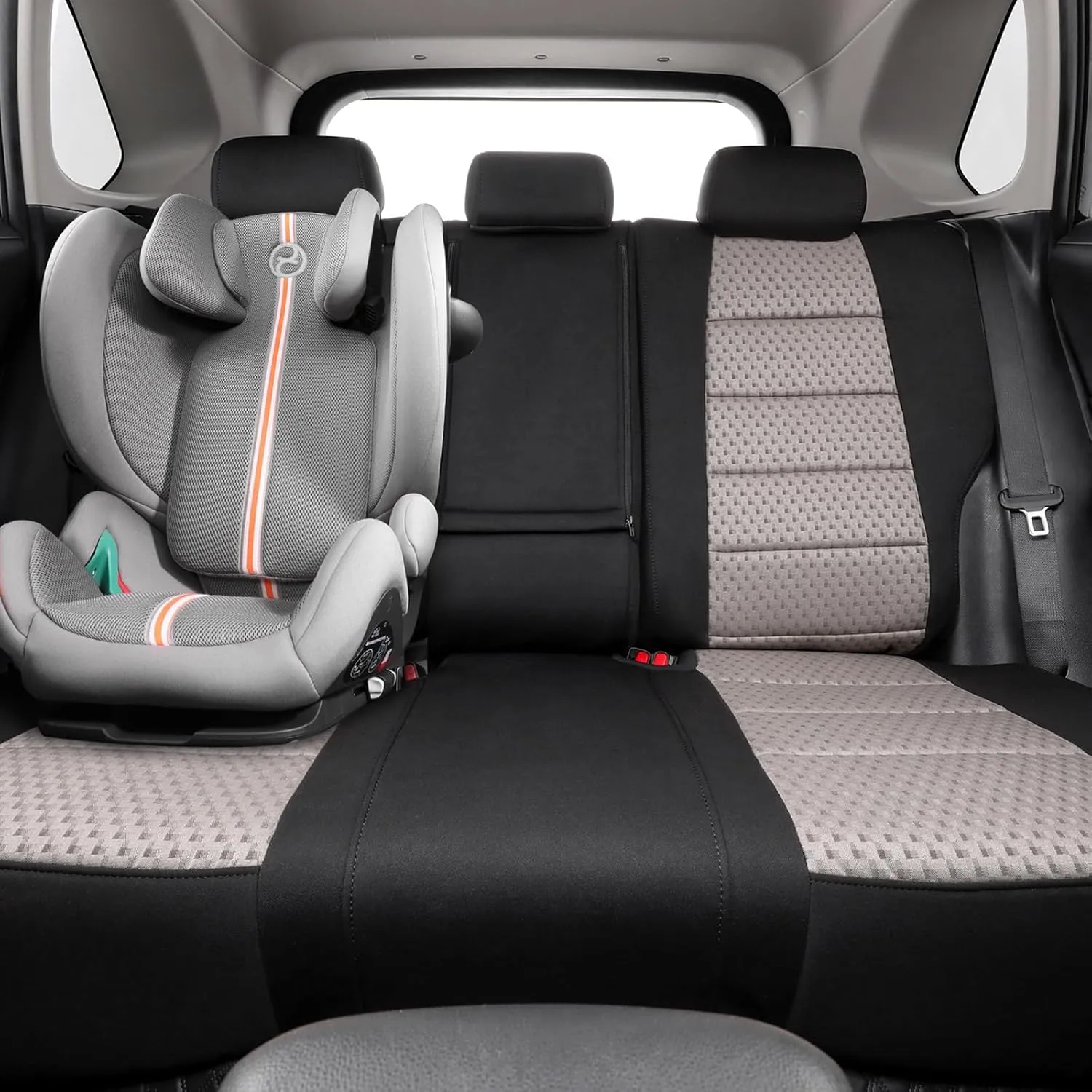 coverdream Rav4 Hybrid Seat Covers Custom Fit for 2019-2025 Toyota Rav4 Hybrid (Not for XSE/SE/Plug-in Hybrid),Full Coverage,Airbag Compatible,Polyester Car Seat Protector(Full Set,Black & Beige)