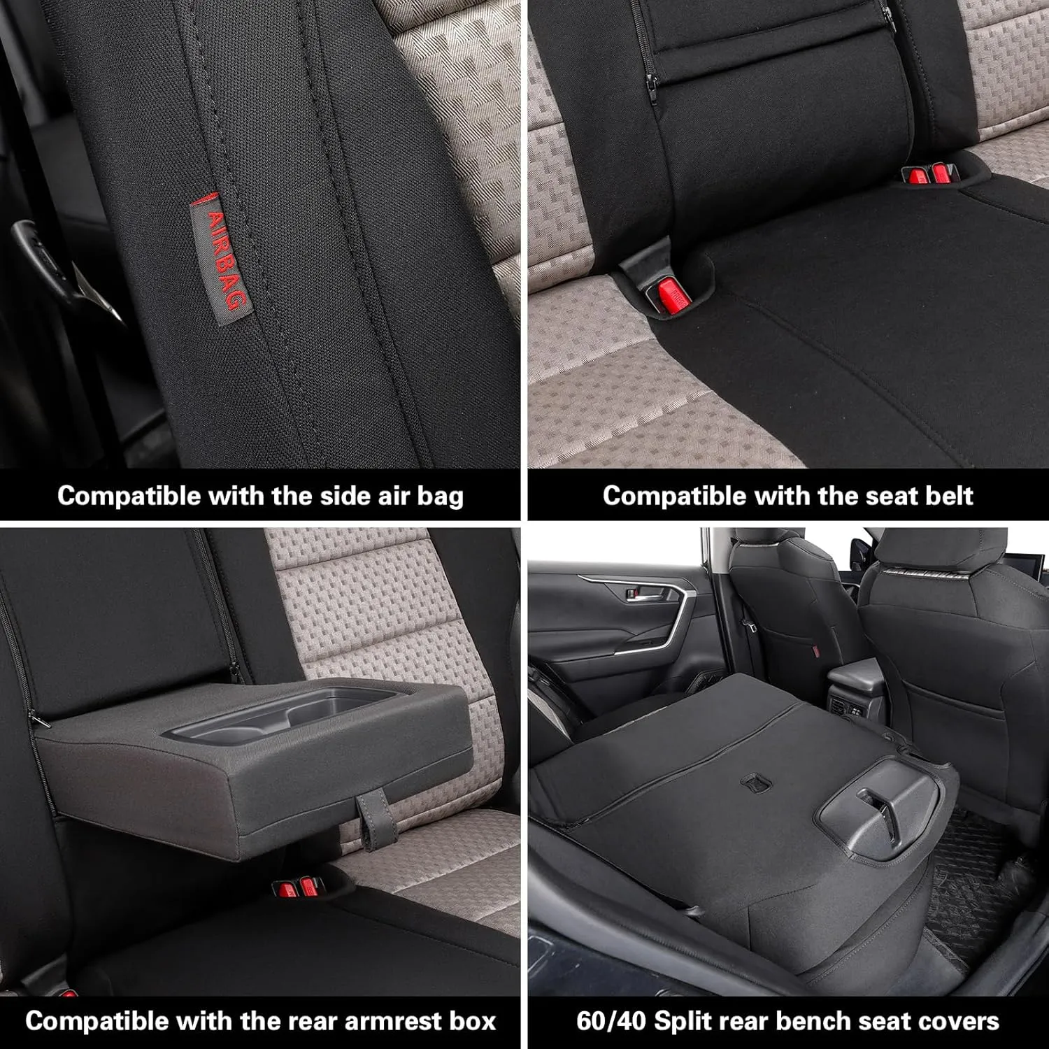 coverdream Rav4 Hybrid Seat Covers Custom Fit for 2019-2025 Toyota Rav4 Hybrid (Not for XSE/SE/Plug-in Hybrid),Full Coverage,Airbag Compatible,Polyester Car Seat Protector(Full Set,Black & Beige)