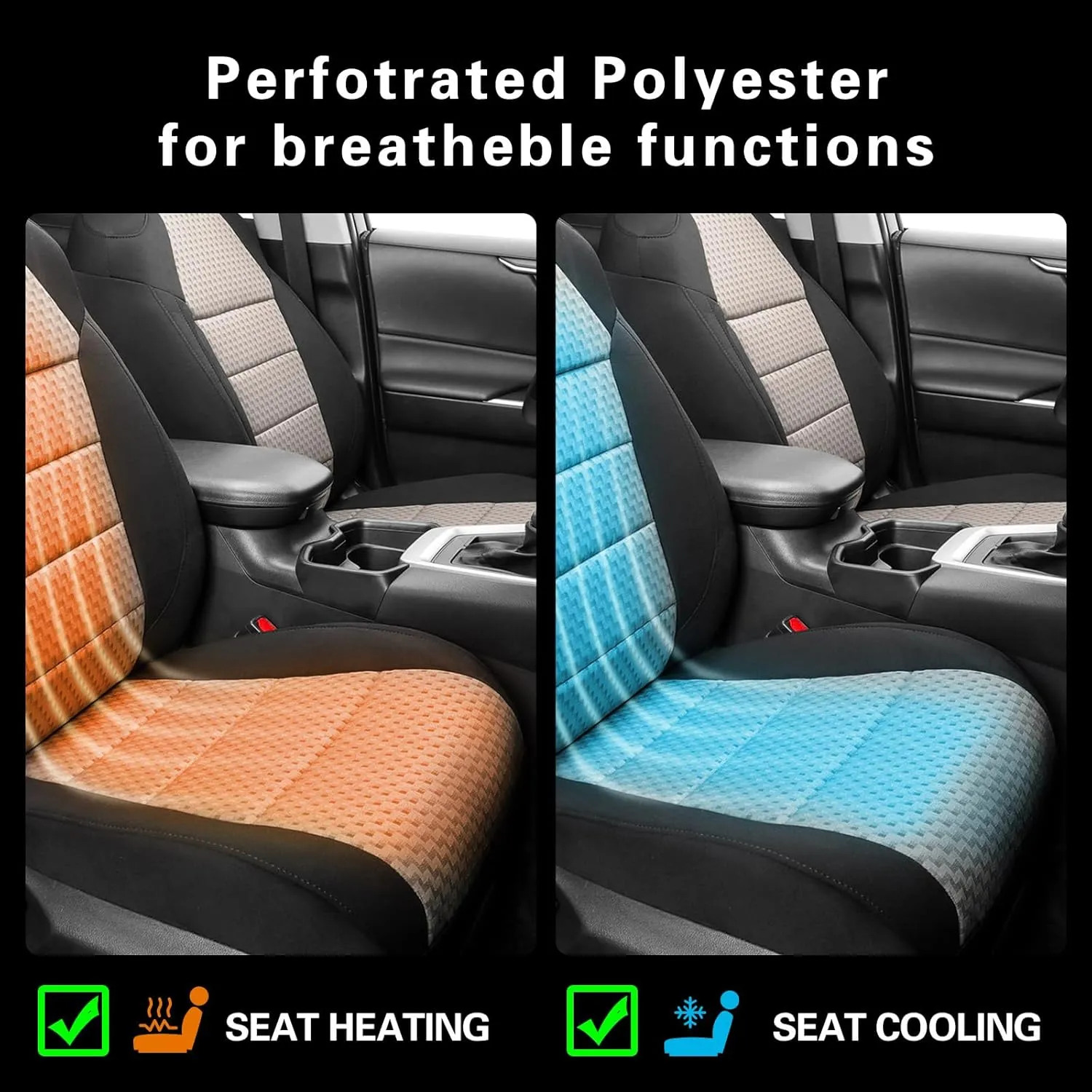 coverdream Rav4 Hybrid Seat Covers Custom Fit for 2019-2025 Toyota Rav4 Hybrid (Not for XSE/SE/Plug-in Hybrid),Full Coverage,Airbag Compatible,Polyester Car Seat Protector(Full Set,Black & Beige)