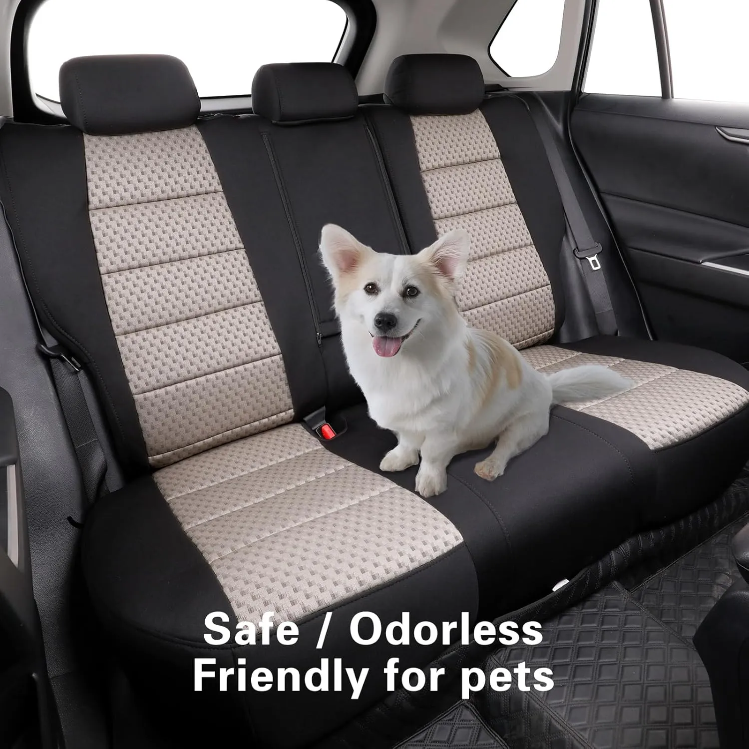 coverdream Rav4 Hybrid Seat Covers Custom Fit for 2019-2025 Toyota Rav4 Hybrid (Not for XSE/SE/Plug-in Hybrid),Full Coverage,Airbag Compatible,Polyester Car Seat Protector(Full Set,Black & Beige)