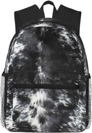 Cowhide Black And White Lightweight Packable Backpack Travel Casual Hiking Daypack Foldable Backpack For Men Women