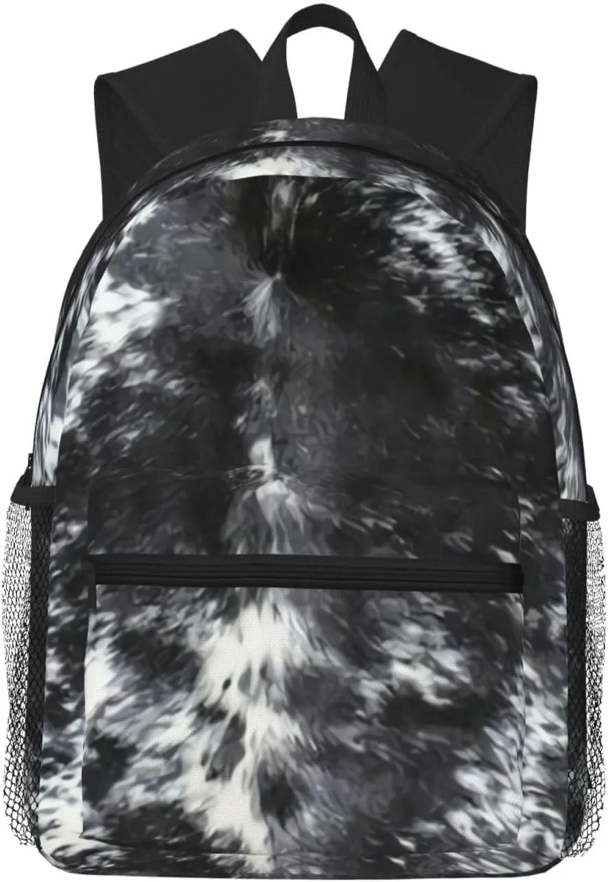 Cowhide Black And White Lightweight Packable Backpack Travel Casual Hiking Daypack Foldable Backpack For Men Women