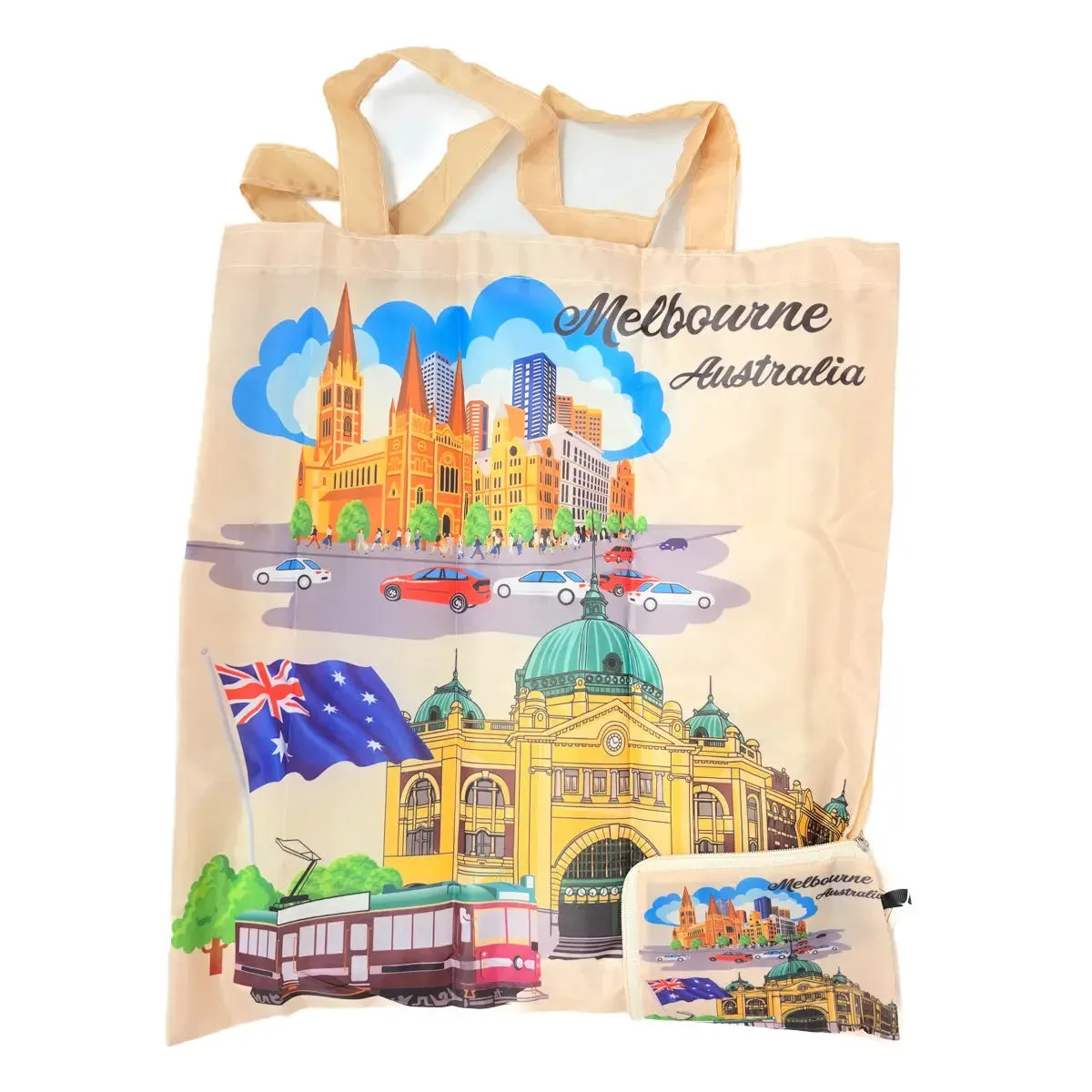 Cream Melbourne Small Foldable Shopping Bag
