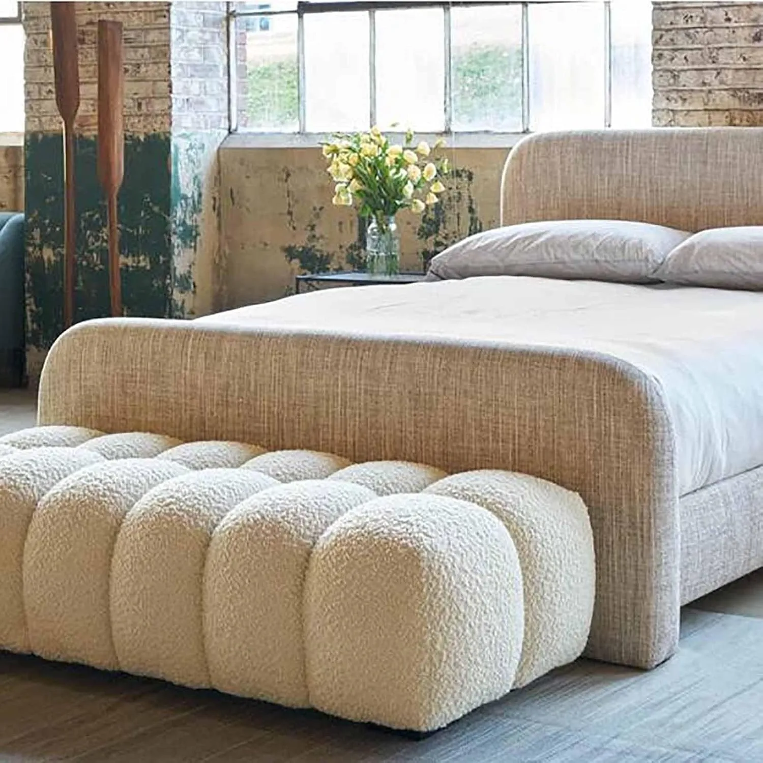 Cream Style Light Luxury Entrance Shopping Mall Lambskin Sofa Hotel Coffee Table Stool Cloakroom Stool Bedroom Bedside Shoe Bench White-90 * 45 * 42