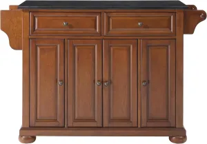 Crosley Furniture Alexandria Granite Top Rolling Kitchen Island Storage Cart, Microwave Stand, Spice Rack, Cherry
