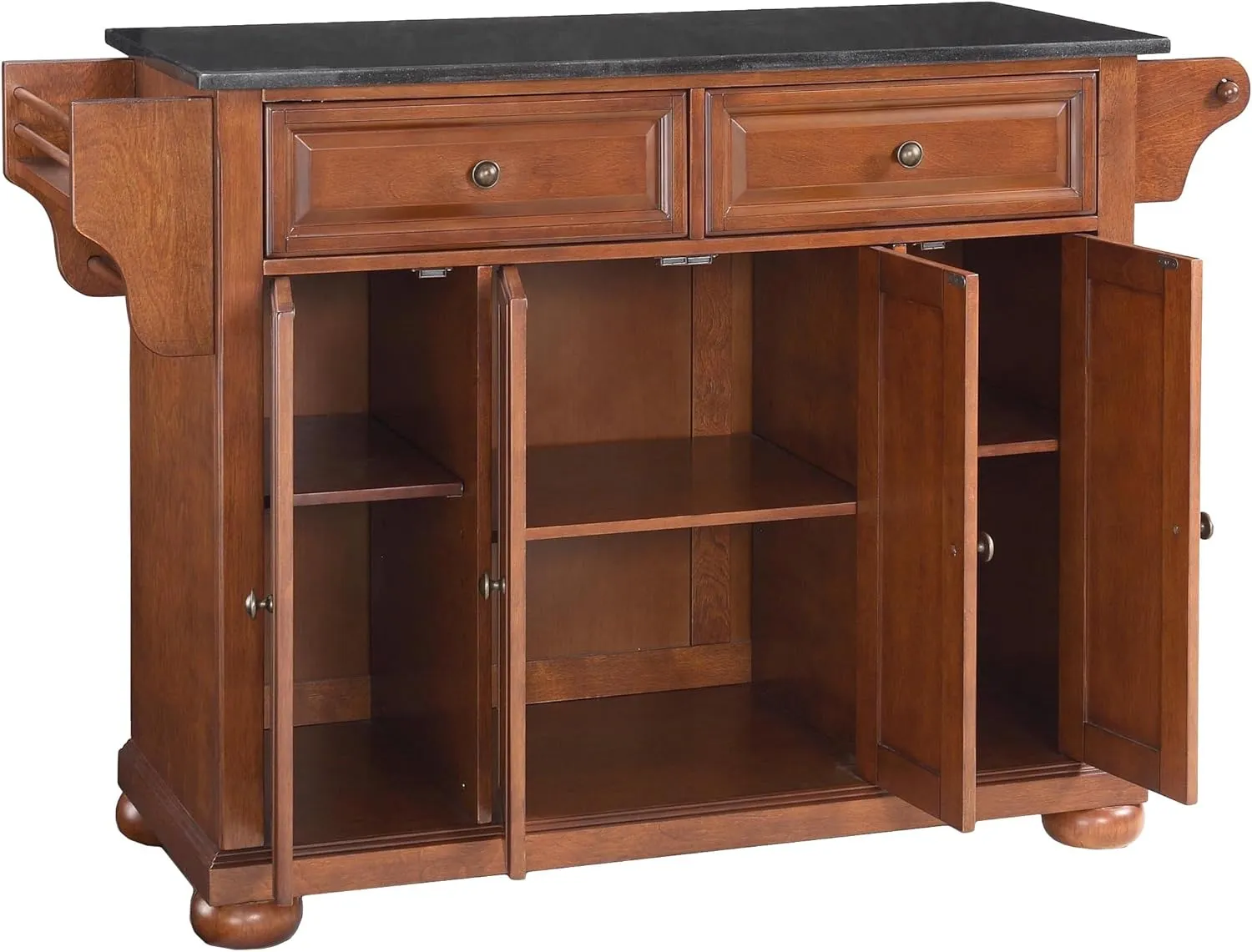 Crosley Furniture Alexandria Granite Top Rolling Kitchen Island Storage Cart, Microwave Stand, Spice Rack, Cherry