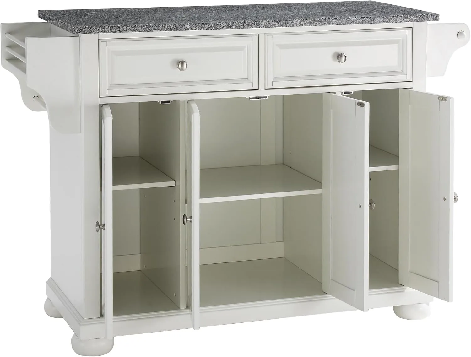 Crosley Furniture Alexandria Granite Top Rolling Kitchen Island Storage Cart, Microwave Stand, Spice Rack, White