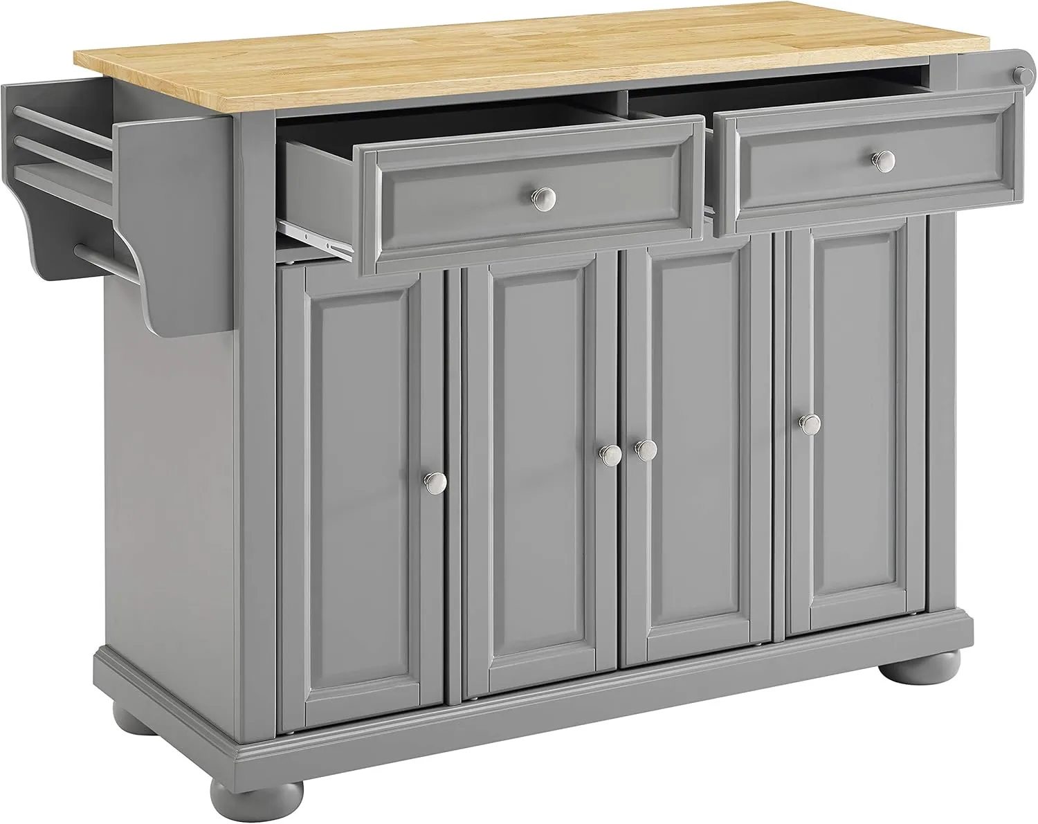 Crosley Furniture Alexandria Wood Top Rolling Kitchen Island Storage Cart, Microwave Stand, Spice Rack, Gray