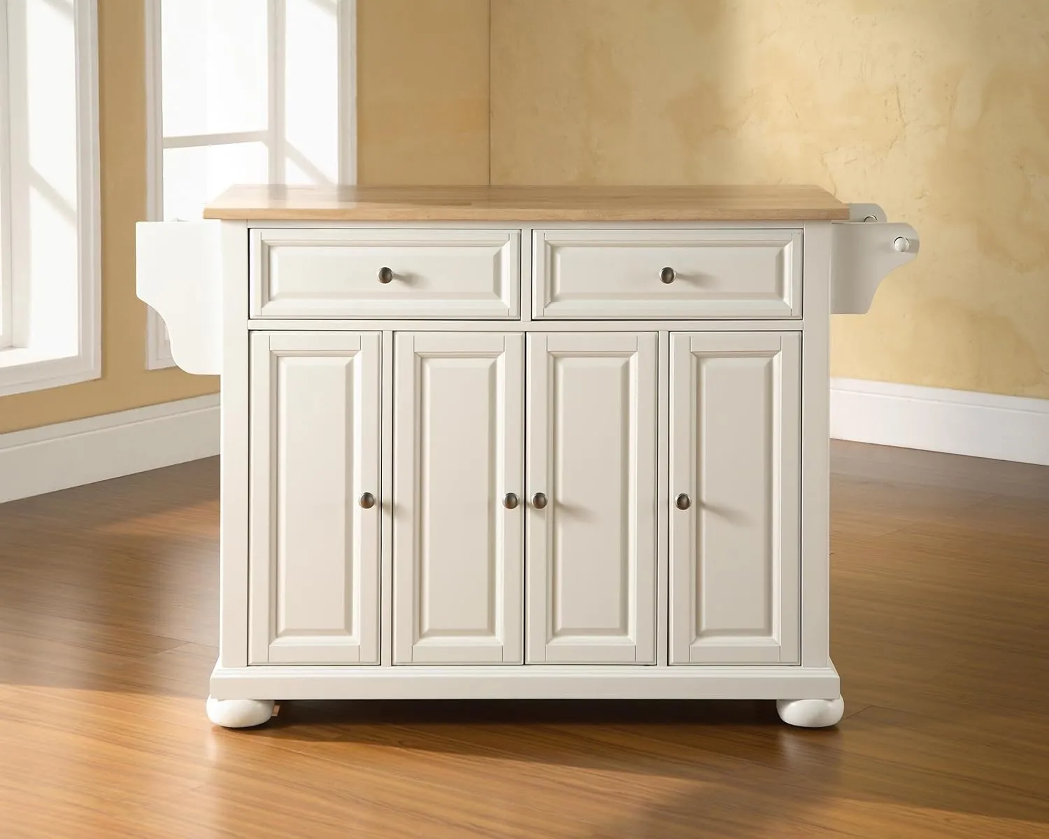 Crosley Furniture Alexandria Wood Top Rolling Kitchen Island Storage Cart, Microwave Stand, Spice Rack, White