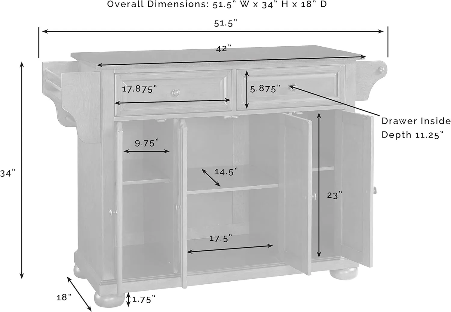 Crosley Furniture Alexandria Wood Top Rolling Kitchen Island Storage Cart, Microwave Stand, Spice Rack, White